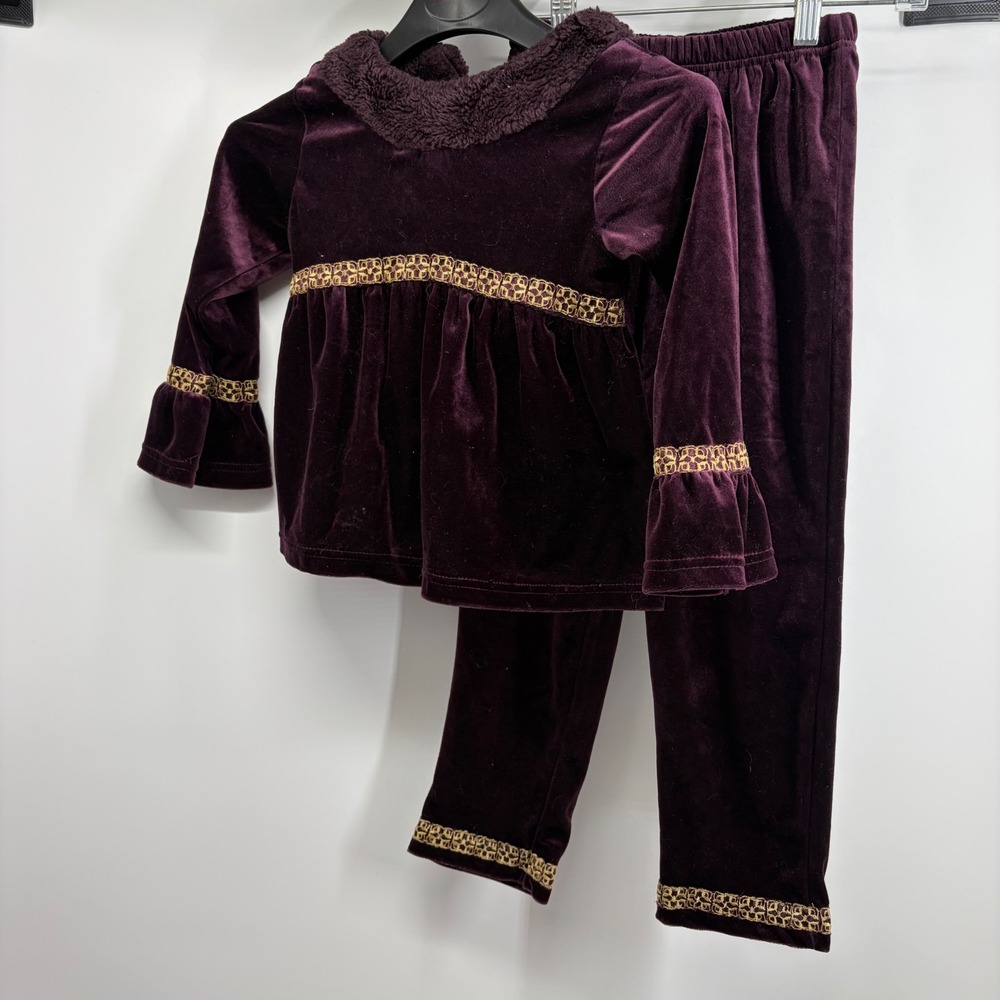 Vintage Whimsigoth Velvet Toddler Set Gold Lace Bell Sleeve Coquette Matching